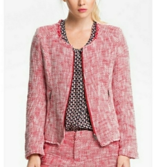 Joie Jackets & Blazers - Joie Tweed red Large zip career jacket raw hem